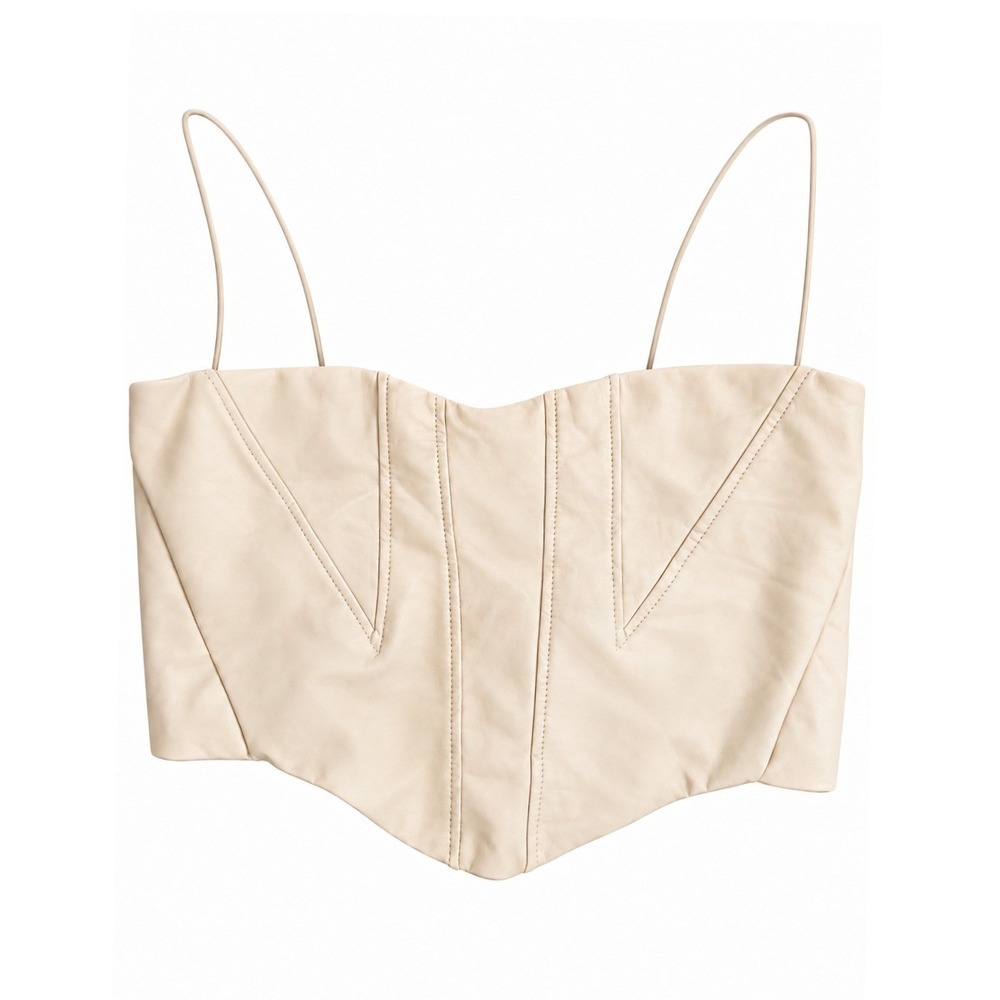 Olivaceous Cream Faux Leather Corset Crop Top Spaghetti Straps L NWT